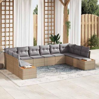 vidaXL Vidaxl - Conjunto De Sof&aacute; De Jard&iacute;n Con Coj&iacute;n 10 Pcs Beige Y Gris Claro