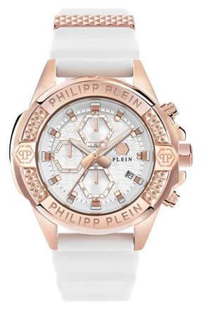 Philipp Plein The $kull Chronograph Silicone Strap Watch, 44mm in Rose Gold at Nordstrom