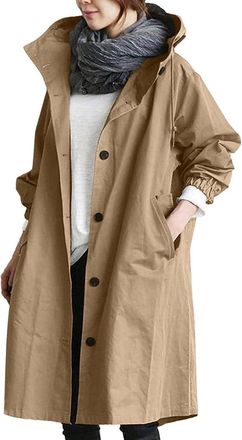 Generic Rain Coats for Women, Lightweight Waterproof Jacket,Women Elegant Windbreaker,Plus Size Long Sleeve Windbreaker Outwear,Ladies Outdoor Hooded Trench C