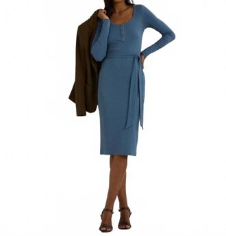 Ralph Lauren Belted Rib-Knit Henley Midi Dress In Blue