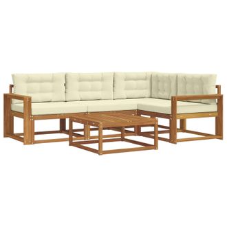 vidaXL Conjunto De Sof&aacute;s De Exterior Con Coj&iacute;n 5 Pcs Natural Y Crema Vidaxl