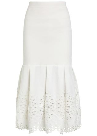 SIMKHAI Eveletta Cutwork Stretch-knit Midi Skirt - White - S (UK8-10 / S)