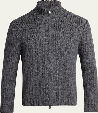 Moncler Mens Ribbed Full-Zip Sweater