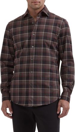 Bugatchi Devon OoohCotton Plaid Button Up Performance Shirt in Burgundy at Nordstrom, Size Xxx-Large
