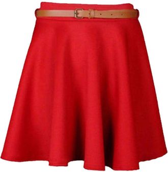 Purple Hanger Womens Plain Waist Detachable Belted Ladies Stretch Flared Flippy Short Skater Jersey Mini Skirt Red Size 16 - 18 (L/XL)