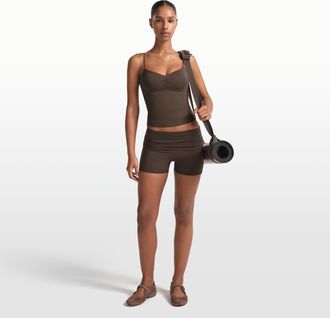 Nike Womens SKIMS Matte 3 Fold-Over Waistband Shorts in Brown | BOSHO9490W-DSP