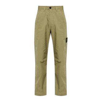 Stone Island Straight Trousers, male, Green, Size: W36 Cotton Trousers with Tapered Legs