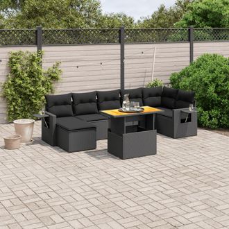 vidaXL Set De Sof&aacute;s De Jard&iacute;n 8 Piezas Y Cojines Rat&aacute;n Sint&eacute;tico Negro Vidaxl