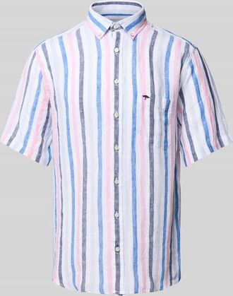 Fynch-Hatton Fynch-Hatton Slim Fit Leinenhemd mit Logo-Stitching in Rosa, Gr&ouml;&szlig;e XXL