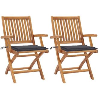 vidaXL Vidaxl - Sillas De Jard&iacute;n 2 Uds Con Cojines Antracita Madera De Teca