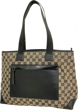 Gucci Beige Black Canvas Tote Bag (Pre-Owned)