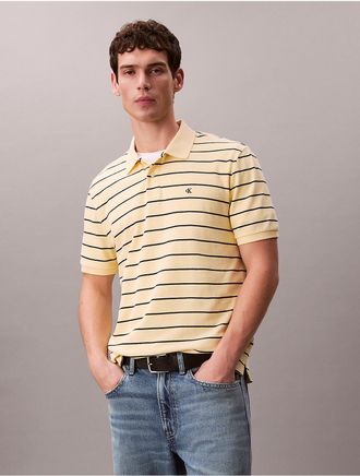 Calvin Klein Jeans Calvin Klein Mens Cotton Pique Stripe Classic Polo Shirt - Yellow - 2XL