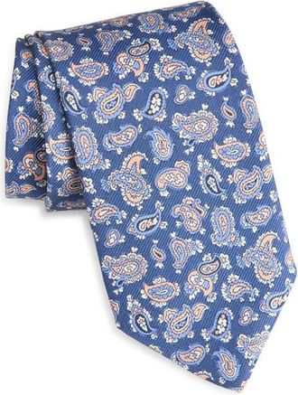 David Donahue Paisley Print Silk Tie in Navy at Nordstrom