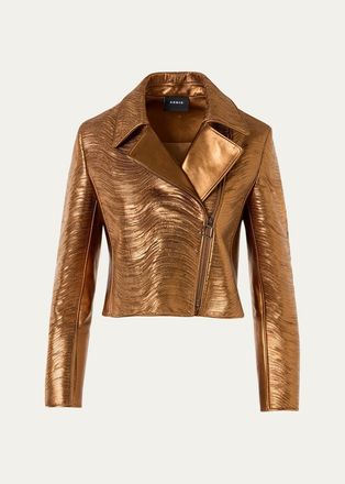 Akris Embroidered Lam&eacute; Nappa Leather Moto Jacket