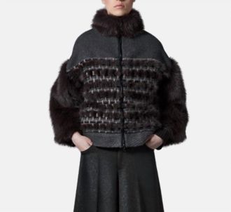 Tricot Chic Basket Weave Zip Jacket In Brown And Grey