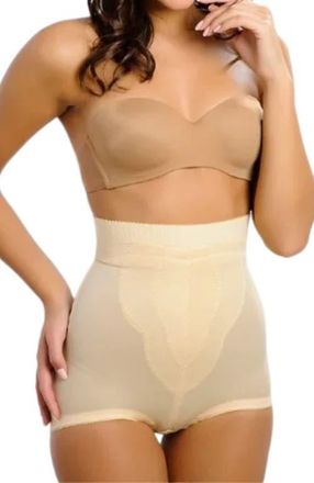 Rago Medium Support High Waist Panty Brief with Tulip Front Panel Memory Compression Fabric in Beige at Nordstrom, Size 38