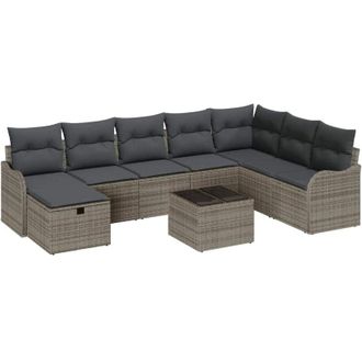 vidaXL Garden Sofa Set with Cushion 9 pcs Grey Poly rattan vidaXL
