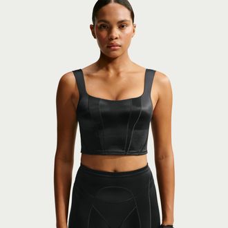 Nike Womens SKIMS Satin Shine Cropped Tank Top in Black | IV6688-054