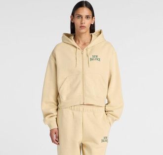 New Balance Womens Trackside Fleece Full Zip in Brown Cotton Fleece, size X-Large