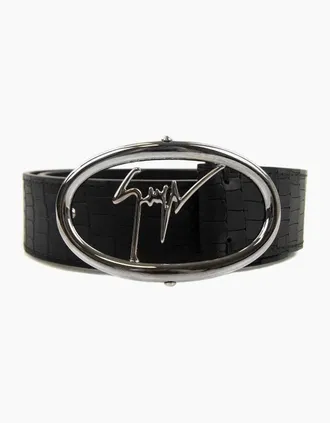Giuseppe Zanotti Mens Giuseppe Zanotti Zayn Croc Leather Belt Black/silver - Black/Multi - Size: 95