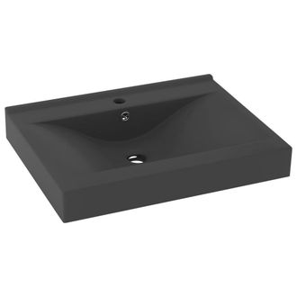 Berkfield Home Luxury Basin with Faucet Hole Matt Dark Grey 60x46 cm Ceramic