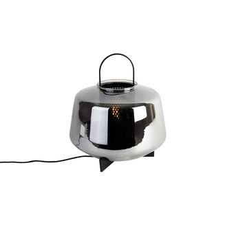 QAZQA Art D&eacute;co L&aacute;mpara De Mesa Art Deco Negra Con Cristal Ahumado 30 Cm - Kevin Vidrio /acero Redonda Adecuado Para Led Max. 1 X 40 Watt - Qazqa