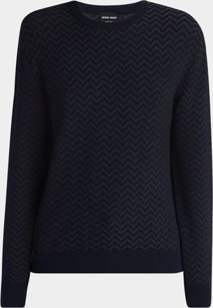 Giorgio Armani Mens Chevron Wool-Stretch Crewneck Sweater