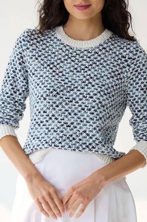 Autumn Cashmere Space Dye Stitchery Crew Top In White/blue