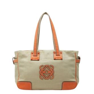 Loewe Pre-owned Canvas Schouder- & Draagtas - Dames - Vintage Shopper - Beige - ONE Size - Leer - Vintage