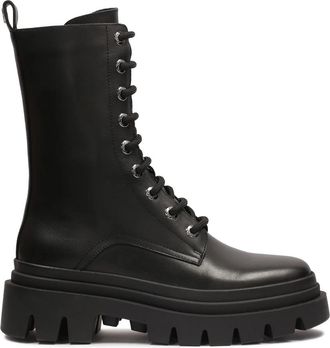 Kazar Zwarte laarzen in militaire stijl - Dames - Veterlaarzen - Zwart - 39 EU - Leer - Schoenen