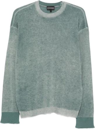 Emporio Armani Bedrukte fijngebreide trui van scheerwol - Heren - Ronde hals truien - Blauw - XL - Wol - Truien & Vesten