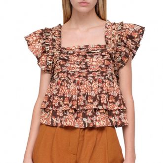 Sea New York Emelia Print Flutter Sleeve Top In Brown