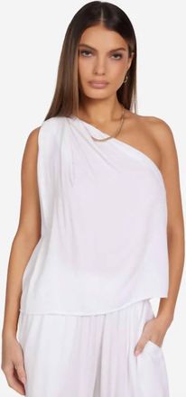 Michael Lauren Ruki One Shoulder Pleated Top In White