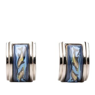 Herm&egrave;s Pre-owned Hermes Enamel Dolphin in Sea Cloisonne Clip on Earrings Ladies TV3VE9C7UPI0DXIH