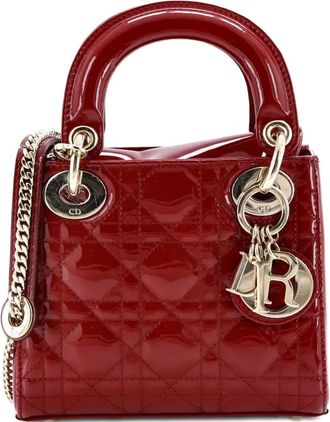 Dior Lady Dior Chain Bag Cannage Quilt Patent Mini satchel - Rood