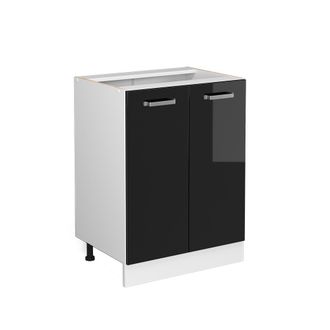 Vicco Mueble Bajo Universal R-line, Negro Brillo Intenso, 60 Cm Con Puertas, Sin Encimera Vicco
