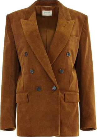 Saint Laurent Elegante Fluwelen Jas - Dames - Blazers - Bruin - S - Katoen - Jassen