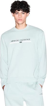 A|X Armani Exchange 1991 Chest Logo Pullover Mens Sweatshirt Aqua Gray : 2XL