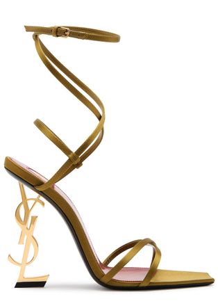 Saint Laurent Opyum 110 Logo Satin Sandals - Dark Green - 37 (IT37 / UK4)