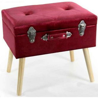 Trade Shop Kaela - Pouf Pouff Contenitore H46x50x35cm Tessuto Rosso Imbottito Piedi In Legno 756795