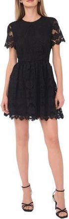 Ted Baker Simone Floral Lace Short Sleeve Minidress in Rich Black at Nordstrom Rack, Size X-Small