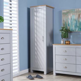 Home Source Industries Wardrobe 1 Door Bedroom Clothing Storage Oak Top Wooden Unit in Grey