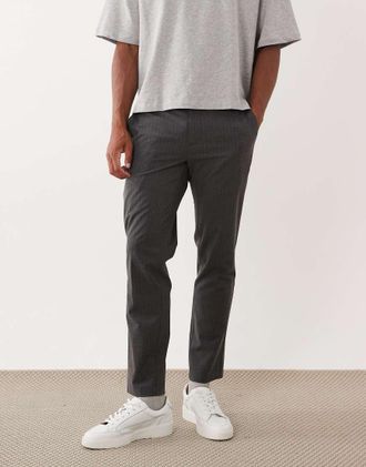 Mango Pantaloni slim grigi gessati con elastico in vita-Grigio