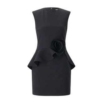 Rotate Jurk met ruches en bloemenapplicatie - Dames - Korte kleedjes - Zwart - XL - Kleedjes