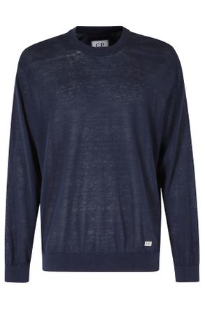 C.P. Company Blue Flax Ribbed-Trim Linen Sweater