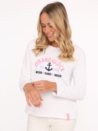 Zwillingsherz Sweatshirt ZWILLINGSHERZ Strandgl&uuml;ck, Damen, Gr. L/XL (L/XL), weiss (wei&szlig;), Sweatware, Obermaterial: 50% Baumwolle, 50% Polyester, unifarben mit Farbe