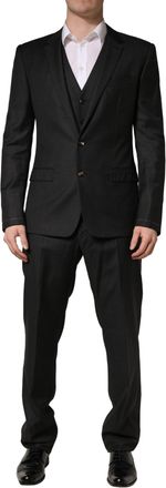 Dolce & Gabbana Black Wool Slim Fit Formal 3 Piece Men Mens Suit