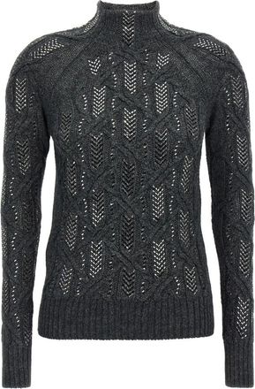 Ermanno Scervino Crystal Braid Sweater - Dames - Coltruien - Grijs - M - Wol - Truien & Vesten