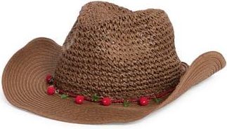 BCBGeneration Crochet Straw Cowboy Hat with Bead Trim in Brown at Nordstrom Rack