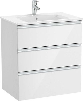 Roca Roca - Pack Unik mueble base de 3 cajones + lavabo central the gap Color: Blanco brillo - Medidas: 705x460x763 mm